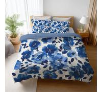 Super King Duvet Cover Set, Botanical Blue Flowers Brushed Microfibre Bedding Set, Ultra-Soft, Breathable, Abstract Blue Quilt Cover for Kids & Aldults, with 2 Pillowcases, 260 X 220 cm, 3 Pac