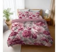 Super King Duvet Cover Set, Botanical Pink Flowers Brushed Microfibre Bedding Set, Ultra-Soft, Breathable, Art Pink Quilt Cover for Kids & Aldults, with 2 Pillowcases, 260 X 220 cm, 3 Pac