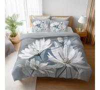 Super King Duvet Cover Set, Botanical Wildflowers Brushed Microfibre Bedding Set, Ultra-Soft, Breathable, Art Light Grey Quilt Cover for Kids & Aldults, with 2 Pillowcases, 260 X 220 cm, 3 Pac