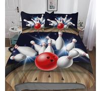 Super King Duvet Cover Set Bowling Ball 3D Printed Sports Bedding Set Brushed Microfibre Quilt Cover 260x220 cm with Zipper Closure and 2 Pillowcases 50x75 cm f-3767