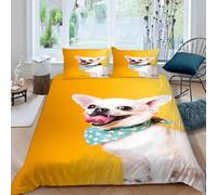 Super King Duvet Cover Set Chihuahua Soft Microfiber Cute Animals and Pets Bedding 3D Printed Quilt Cover 260x220 and 2 Pillowcases with Zipper Closure Easy Care D-10