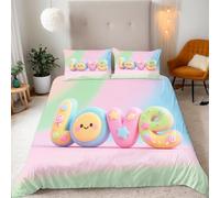 Super King Duvet Cover Set Colorful Candies Soft Microfiber Cartoon Cute English Letters Bedding 3D Printed Quilt Cover 260x220 and 2 Pillowcases 50x75 with Zipper Closure Easy Care G.2796