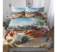 Super King Duvet Cover Set Crab Pattern 3D Printed Beach Seaside Bedding Set Brushed Microfibre Quilt Cover 260x220 cm with Zipper Closure and 2 Pillowcases 50x75 cm j-1931