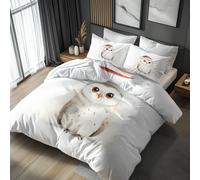 Super King Duvet Cover Set Cute Owl Christmas, Reversible Super King Bedding Set Santa Hat Bird Xmas Pattern for Bedroom Decor, Soft Microfibre Quilt Cover, 2 Pillowcases, Zip MAE101