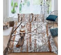 Super King Duvet Cover Set Cute Squirrel 3D Printed Tree Branches Bedding Set Brushed Microfibre Quilt Cover 260x220 cm with Zipper Closure and 2 Pillowcases 50x75 cm f-3011