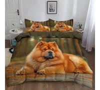 Super King Duvet Cover Set Dark Green Bedding Sets, Animal Dog Chow Chow Photo Art Printed Quilt Cover With Pillowcases, Cozy Easy Care Reversible Bedding 260 x 220 cm for Kids Teens Adult