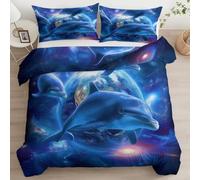 Super King Duvet Cover Set Double Sided - Fantasy Starry Sky Animals DolphinsSoft Microfiber Duvet Cover 260 x 220 cmwith 2 Pillowcases 50 x 75 cm, Non Iron Luxury Bedding Set with Zipper Closure