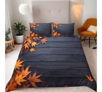 Super King Duvet Cover Set Fallen Leaves 3D Printed Black Bedding Set Brushed Microfibre Quilt Cover 260x220 cm with Zipper Closure and 2 Pillowcases 50x75 cm c2069