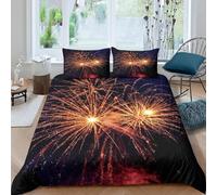 Super King Duvet Cover Set Fireworks 3D Printed Romance Bedding Set Brushed Microfibre Quilt Cover 260x220 cm with Zipper Closure and 2 Pillowcases 50x75 cm b-1424