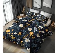 Super King Duvet Cover Set Floral Leaf Botanical, Reversible Super King Bedding Set Flower Navy Blue Pattern for Bedroom Decor, Soft Microfibre Quilt Cover, 2 Pillowcases, Zip KHDB25