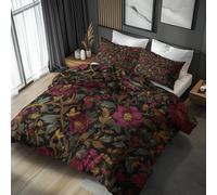 Super King Duvet Cover Set Floral Vintage, Reversible Super King Bedding Set Red Flower Botanical Pattern for Bedroom Decor, Soft Microfibre Quilt Cover, 2 Pillowcases, Zip SAE66