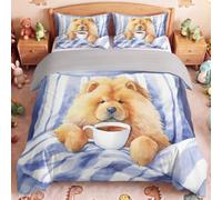 Super King Duvet Cover Set for Bedroom, Extra Soft Quilt Cover, Incredible Comfortable MachineWashable Bedding Set, Watercolour Animals Chow Chow Coffee Pet Theme (Grey)