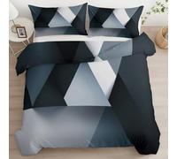 Super King Duvet Cover Set, Geometric Reversible Bedding Set for Girls Boys Adults - Black Brushed Microfiber Triangle Modern Minimalist Abstract Quilt Covers with Pillowcase, 260 × 220 cm