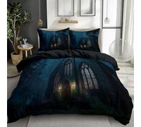 Super King Duvet Cover Set Gothic Cathedral Forest 3D printed Bedding Set Soft Brushed Microfiber Polyester, Blue Reversible Breathable Soft Bedding for Boys and Girls, All Season