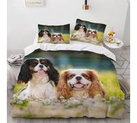 Super King Duvet Cover Set Hound Soft Microfiber Cute Animals Pets Bedding 3D Printed Quilt Cover 260x220 and 2 Pillowcases 50x75 with Zipper Closure Easy Care E-3606