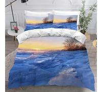 Super King Duvet Cover Set Ice Sunset Soft Microfibre Bedding Set 3D Printed Winter Landscapes Quilt Cover 260x220 cm with Zipper Closure with 2 Pillowcases 50x75 cm f.2076