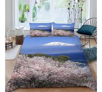 Super King Duvet Cover Set Japanese Cherry Blossoms Soft Microfiber Mount Fuji Bedding 3D Printed Quilt Cover 220x260 and 2 Pillowcases with Zipper Closure Easy Care C-465