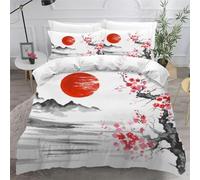 Super King Duvet Cover Set Japanese Flowers 3D Printed First Day Bedding Set Brushed Microfibre Quilt Cover 260x220 cm with Zipper Closure and 2 Pillowcases 50x75 cm c395