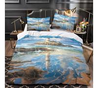Super King Duvet Cover Set Lighthouse 3D Printed Seaside Bedding Set Brushed Microfibre Quilt Cover 260x220 cm with Zipper Closure and 2 Pillowcases 50x75 cm c1553
