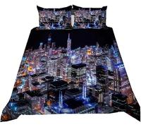 Super King Duvet Cover Set London, Paris, New York Soft Microfiber Fashionable Art Architecture Bedding 3D Printed Quilt Cover 260x220 and 2 Pillowcases 50x75 with Zipper Closure Easy Care E-3114