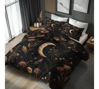 Super King Duvet Cover Set Moon Floral Gothic, Reversible Super King Bedding Set Boho Exotic Pattern for Bedroom Decor, Soft Microfibre Quilt Cover, 2 Pillowcases, Zip HD67