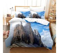 Super King Duvet Cover Set Mountains and White Clouds Soft Microfibre Bedding Set 3D Printed Natural Scenery Quilt Cover 260x220 cm with Zipper Closure with 2 Pillowcases 50x75 cm g.3984