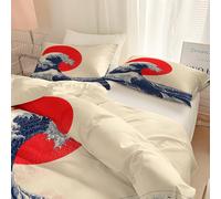 Super King Duvet Cover Set Ocean Giant Waves Sun Print Bedding, Soft Brushed Microfiber Oriental Style Quilt Cover witn Pillow Cases, Easy Care Reversible Duvet Set for Teens Girls Kids