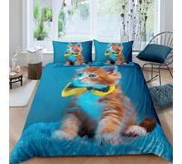 Super King Duvet Cover Set Orange Cat Soft Microfiber Cute Animals and Pets Bedding 3D Printed Quilt Cover 260x220 and 2 Pillowcases 50x75 with Zipper Closure Easy Care E-3648