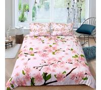 Super King Duvet Cover Set Pink Cherry Blossoms Soft Microfibre Bedding Set 3D Printed Watercolor Flowers Quilt Cover 260x220 cm with Zipper Closure with 2 Pillowcases 50x75 cm b.2705