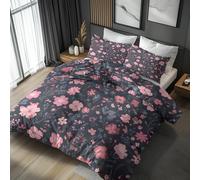 Super King Duvet Cover Set Pink Floral, Reversible Super King Bedding Set Flower Botanical Pattern for Bedroom Decor, Soft Microfibre Quilt Cover, 2 Pillowcases, Zip TAE25