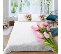 Super King Duvet Cover Set Pink Flower Soft Microfibre Bedding Set 3D Printed Beautiful Flowers Quilt Cover 260x220 cm with Zipper Closure with 2 Pillowcases 50x75 cm d.3545