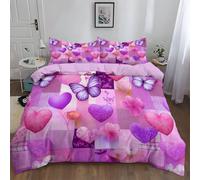 Super King Duvet Cover Set, Premium Brushed Microfiber Bedding 260 x 220 cm with Cute Square Butterfly Love Heart Design for Teens aldult, Purple Quilt Cover, Universal for all seasons Suitable