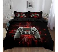 Super King Duvet Cover Set, Premium Brushed Microfiber Bedding 260 x 220 cm with Dark Game Controller Design for Teens aldult Bedroom, Black Quilt Cover, Universal for all seasons Suitable
