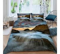 Super King Duvet Cover Set River and Waterfall Soft Microfibre Bedding Set 3D Printed Natural Scenery Quilt Cover 260x220 cm with Zipper Closure with 2 Pillowcases 50x75 cm d.3430