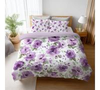 Super King Duvet Cover Set, Seamless Roses Brushed Microfibre Bedding Set, Ultra-Soft, Breathable, Botanical Purple Quilt Cover for Kids & Aldults, with 2 Pillowcases, 260 X 220 cm, 3 Pac