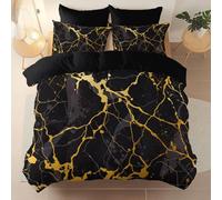 Super King Duvet Cover Set Size 260 x 220 cm With Pillowcase, Soft Black Brushed Microfiber Bedding with Zipper Closure and 4 Corner Ties - Abstract Texture Marbles Printed duvet cover
