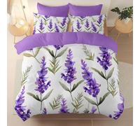 Super King Duvet Cover Set Size 260 x 220 cm With Pillowcase, Soft Purple Brushed Microfiber Bedding with Zipper Closure and 4 Corner Ties - Watercolor Minimalist Flowers Leaves Printed duvet cover