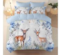 Super King Duvet Cover Set Soft Lightweight 3Pcs Bedding Set with Zipper Closure, Watercolor Forest Animals Deer Print Pattern Kids Boys Girls Adults, Blue Quilt Cover 260 x 220 cm