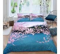 Super King Duvet Cover Set Spring Cherry Blossoms Soft Microfibre Bedding Set 3D Printed Seascape Quilt Cover 260x220 cm with Zipper Closure with 2 Pillowcases 50x75 cm b.2505