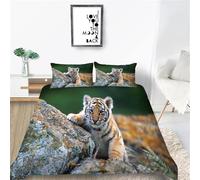 Super King Duvet Cover Set Tiger Cub 3D Printed Rocks Bedding Set Brushed Microfibre Duvet Cover Set 260x200 cm with Zipper Closure and 2 Pillowcases 50x75 cm e-1787