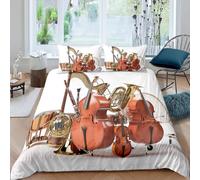 Super King Duvet Cover Set Violin Soft Microfibre Bedding Set 3D Printed Music Styles Quilt Cover 260x220 cm with Zipper Closure with 2 Pillowcases 50x75 cm e.2260