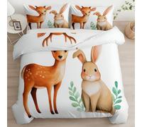 Super King Duvet Cover Set Watercolor Deer Rabbit 260 x 220 cm Soft Breathable Durable Fade Resistant 3 Pieces Bedding Set with Zipper Closure,White All Season Reversible Bedding Sets With Pillowcases