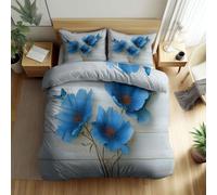 Super King Duvet Cover Set White 260 x 220 cm Bedding Set Kids adults, Retro Wood Grain Blue Flower Butterfly Comforter Bedding Reversible Quilt Cover, Easy Care and Super Soft Bedding