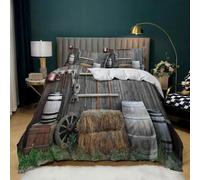 Super King Duvet Cover Set Wooden Tools Soft Microfibre Bedding Set 3D Printed Rural Style Quilt Cover 260x220 cm with Zipper Closure with 2 Pillowcases 50x75 cm f.3108