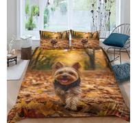 Super King Duvet Cover Set Yorkshire Terrier Soft Microfiber Cute Animals Bedding 3D Printed Quilt Cover 220x260 and 2 Pillowcases with Zipper Closure Easy Care C-515