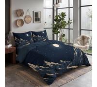 Super King Duvet Cover Sets, 260x220cm Snow-Capped Mountains And Rivers Reversible Bedding Set Soft Breathable Valley Night View Bed Sets Lightweight Comforter Cover with Pillowcases, Dark Blue