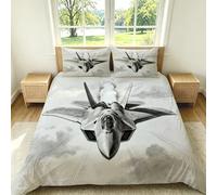 Super King Duvet Cover Sets 3 Piece 3D printed Bedding Set Light Gray Fighter Jet Military Theme Duvet Cover and 2 Pillowcases Soft Breathable Quilt Covers for Teens Adults G-1884