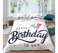 Super King Duvet Cover Sets Birthday Theme Brushed Soft Microfiber Celebration Party Double Bedding Set 3D Printed Zipper Quilt Cover 260x220cm and 2 Pillowcases 50x75 D-4347