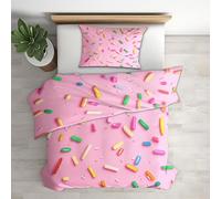 Super King Duvet Cover Sets Candy Sprinkle - Girls Pink Sweet Bedding 3 Piece with 2 Pillow Cases - Reversible Design & Bedroom Decor - Soft Microfibre Quilt Cover with Zip L&-9271