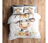 Super King Duvet Cover Sets Cow Bedding - 3 Piece with 2 Pillowcases, Cute Cartoon Animals Printed Design, for Bedroom Decor, Soft Brushed Microfiber, Zip Fastening - OI691